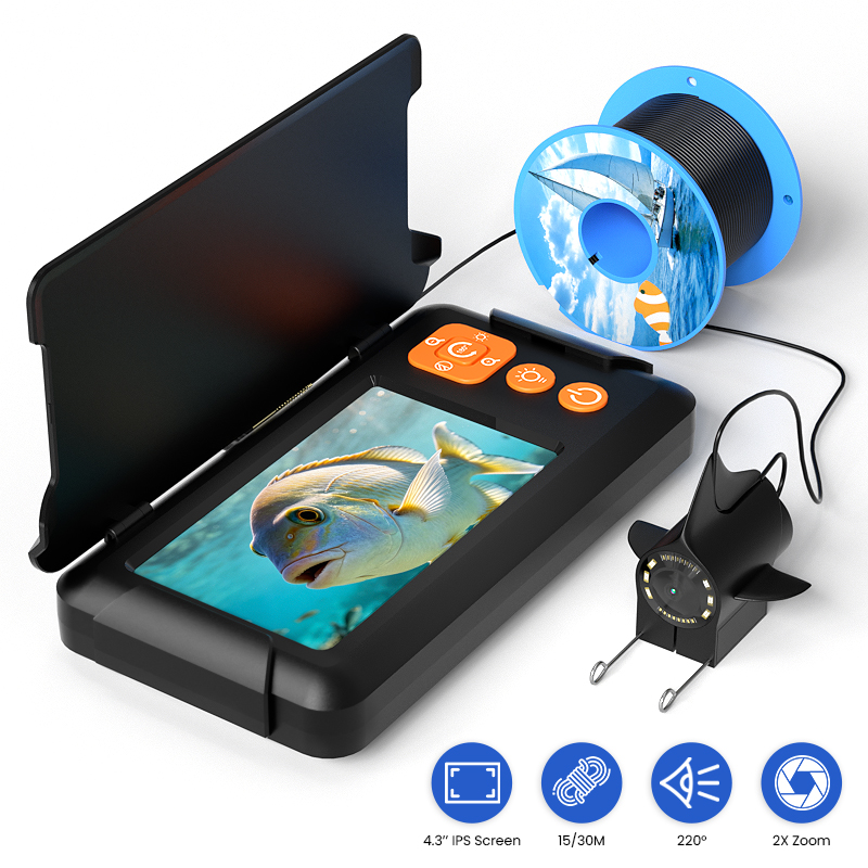 Fish Finder Portable - เครื่องค้นหาปลาแบบพกพาพร้อมขาตั้ง เครื่องค้นหาปลาพร้อมหน้าจอ 4.3 นิ้ว กล้องใต้น้ำพร้อมไฟ สำหรับทะเลสาบและทะเล